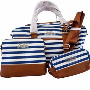 Cose Belle Weekender Travel 3 Bag Set Duffel Crossbody Toiletry navy white NWOT